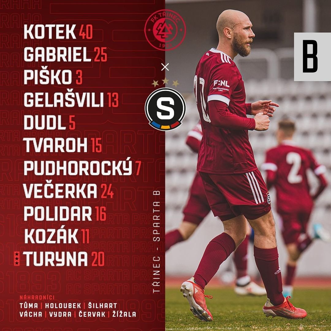 ?️ SESTAVA | Béčko nastoupí v Třinci s touto sestavou:

? Kotek - Gabriel, Piško, Gelašvili, Dudl - Tvaroh, Pudhorocký, Večerka, Polidar - Kozák, Turyna(C).

⏲ Zápas začíná v 10:15.
#acspartaB